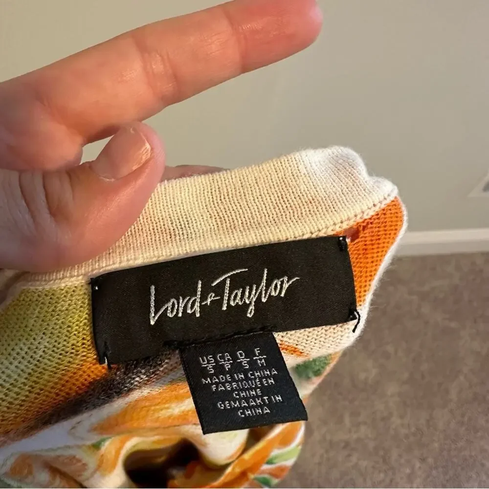 Vintage Lord & Taylor Citrus Orange Lime Cotton Cardigan XS